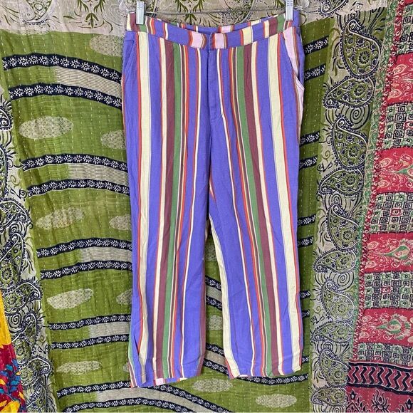 Free People La Paz Slim Crop Multicolored Striped Pants Size 6 - Picture 2 of 16